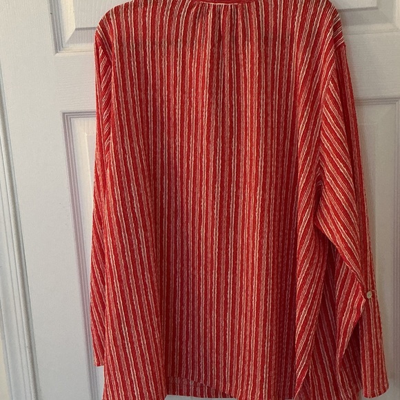 Ruby Rd. Red and White Striped Button-Up Blouse - Picture 3 of 4
